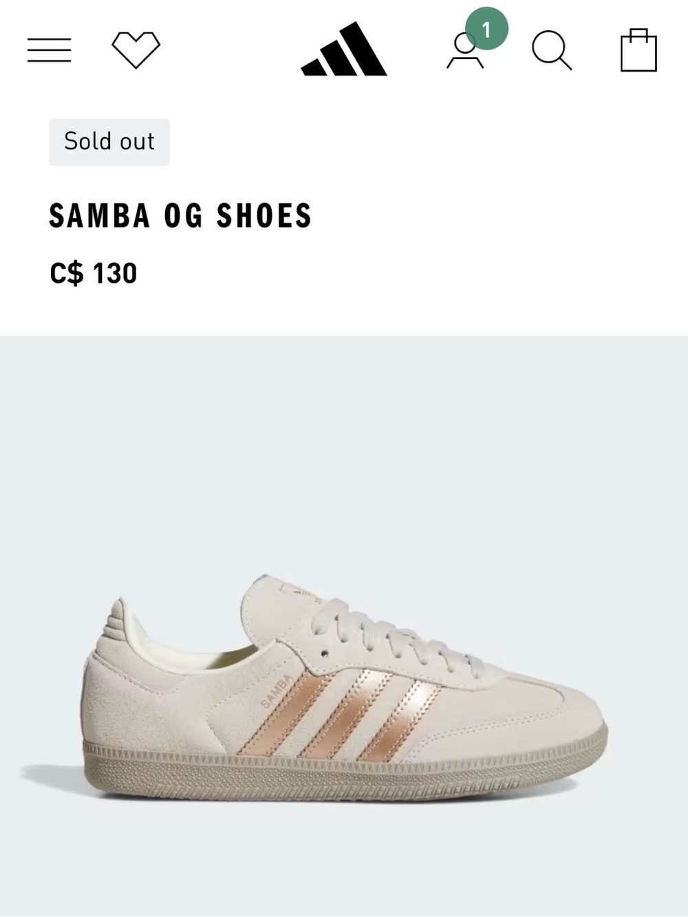 adidas Samba OG Sneakers — Cream with Rose Gold Stripes